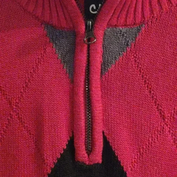 Carbon mens‎ large red black gray argyle quarter zip sweater - Picture 3 of 5